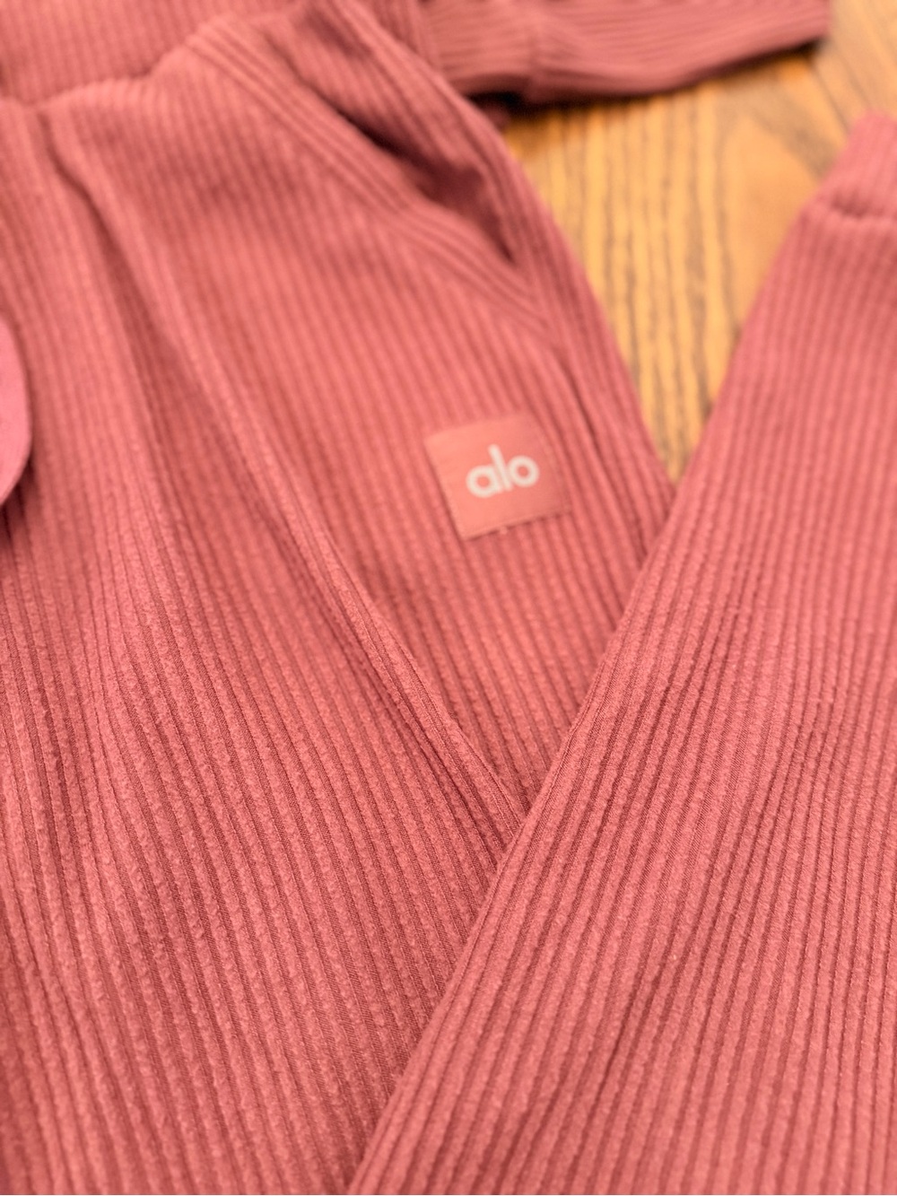 ALO Yoga Women's Ribbed Hoodie & Jogger Set in Maroon - Picture 2 of 9